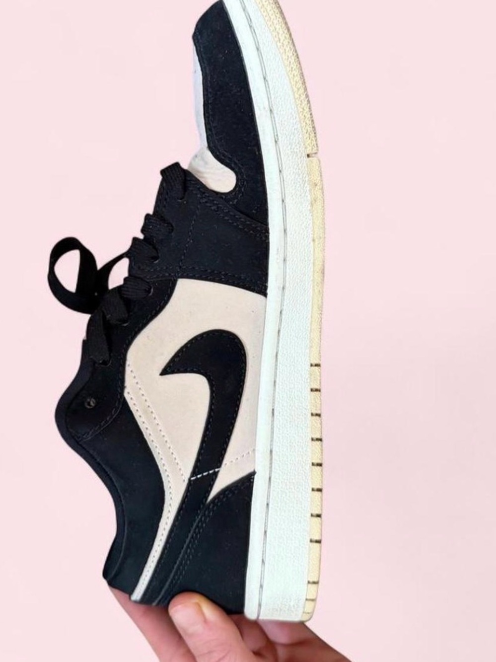 Nike Light Pink and Black Low-Top Air Jordan Sneakers